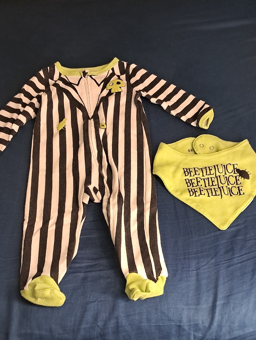 Striped Footed One-Piece with Lime Green Bib - Kids